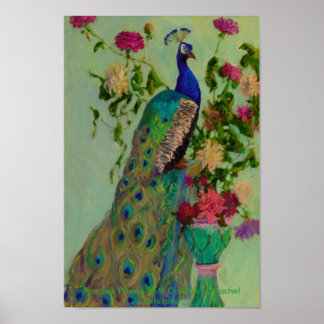 Peacock w/Dahlia's van Rachel Uchizono Poster