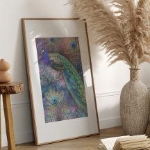 Peacock w Feathers Elegant Gold Glitter Decoupage