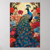 Peacock Wall Poster, levendige kunstillustratie