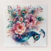 Peacock Waterverf bloemenportret Legpuzzel (Horizontaal)