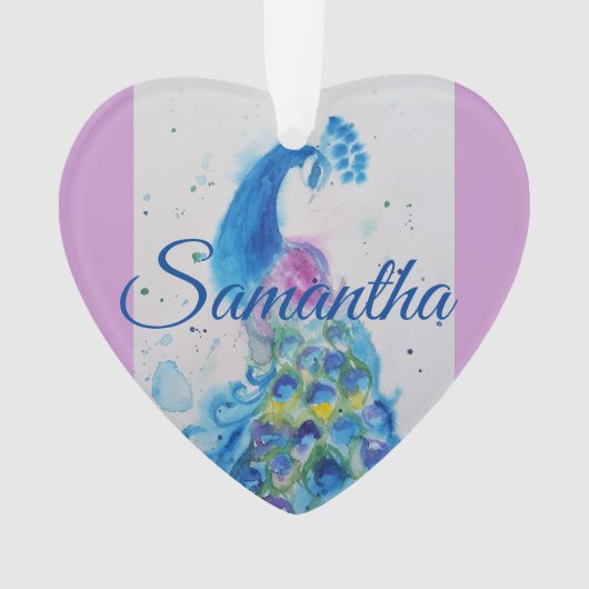 Peacock Waterverf Blue Girls kerstdecoratie Ornament (voorkant)