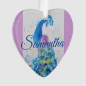 Peacock Waterverf Blue Girls kerstdecoratie Ornament (voorkant)