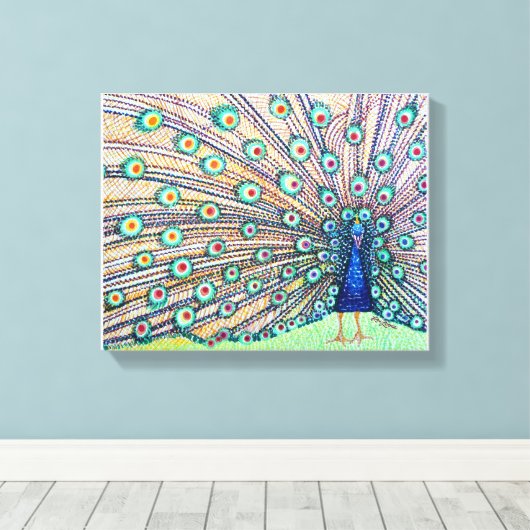 Peacock Waterverf Canvas Print (Insitu (Houten vloer))