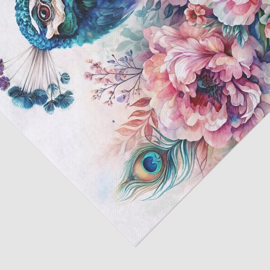 Peacock Waterverf Kleurrijke Bloemenkunst Tissuepapier (Detail)