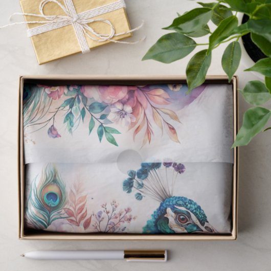Peacock Waterverf Kleurrijke Bloemenkunst Tissuepapier (Geschenk)