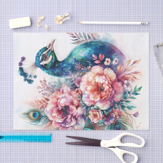 Peacock Waterverf Kleurrijke Bloemenkunst Tissuepapier (Craft)