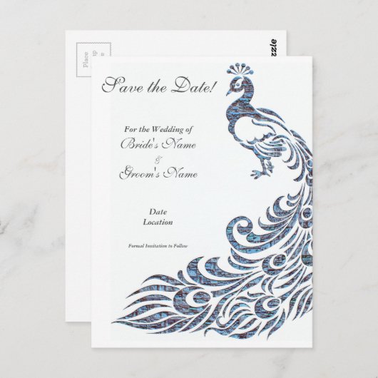 Peacock Wedding Aankondiging Briefkaart (Voorkant / Achterkant)