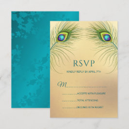 Peacock Wedding Elegant Floral RSVP Kaartje