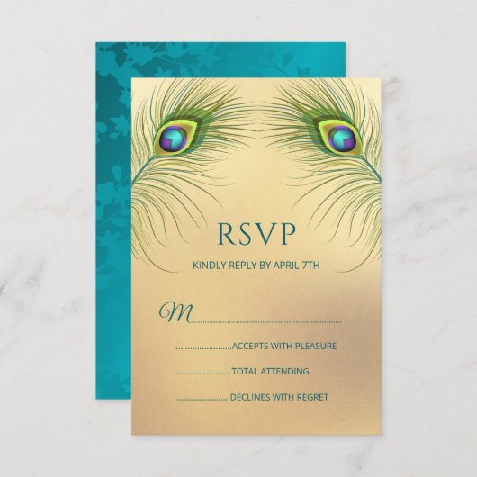 Peacock Wedding Elegant Floral RSVP Kaartje (Voorkant / Achterkant)