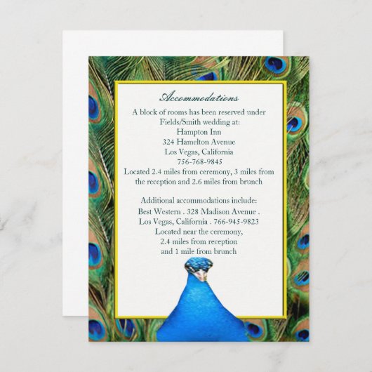 Peacock Wedding Enclosure Card Informatiekaartje (Voorkant / Achterkant)