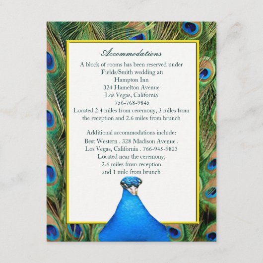 Peacock Wedding Enclosure Card Informatiekaartje (Voorkant)