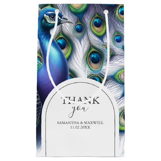Peacock Wedding Gift Bags Klein Cadeauzakje (Voorkant)