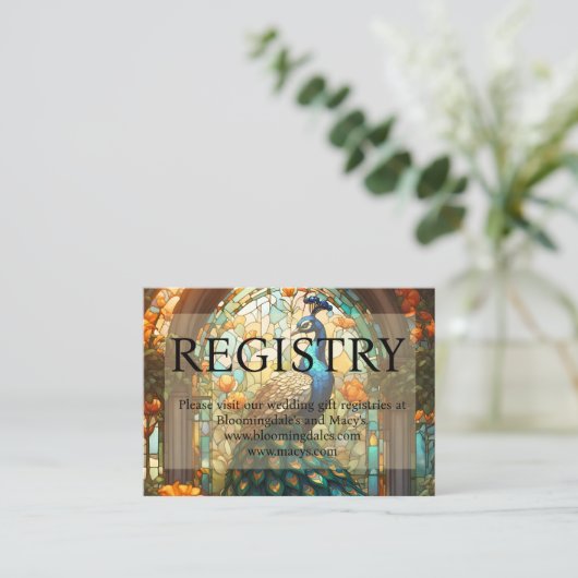 Peacock Wedding Gift Registry Enclosure Kaarten Visitekaartje (Staand voorkant)