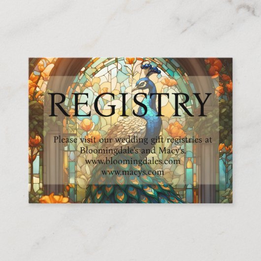 Peacock Wedding Gift Registry Enclosure Kaarten Visitekaartje (Voorkant)