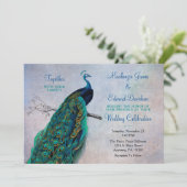 Peacock Wedding Invitation  Blue Elegant Kaart (Staand voorkant)