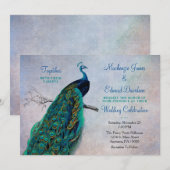 Peacock Wedding Invitation  Blue Elegant Kaart (Voorkant / Achterkant)