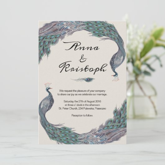 PEACOCK WEDDING INVITATION KAART (Staand voorkant)