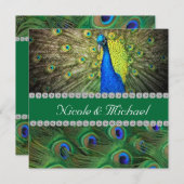 PEACOCK WEDDING INVITATION MET FEATHERS & BLOK KAART (Voorkant / Achterkant)