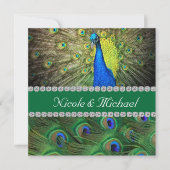 PEACOCK WEDDING INVITATION MET FEATHERS & BLOK KAART (Voorkant)