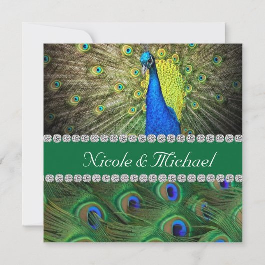 PEACOCK WEDDING INVITATION MET FEATHERS & BLOK KAART (Voorkant)
