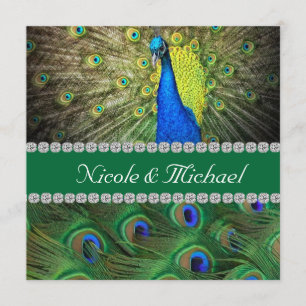 PEACOCK WEDDING INVITATION MET FEATHERS & BLOK KAART