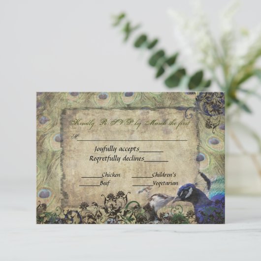 Peacock Wedding Invitation RSVP (Staand voorkant)