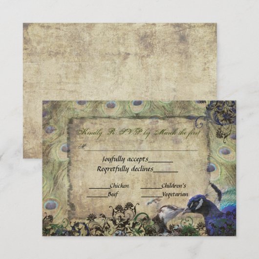  Peacock Wedding Invitation RSVP (Voorkant / Achterkant)