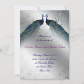 Peacock Wedding Invite Blue Silver  Mod Kaart (Voorkant)