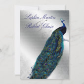 Peacock Wedding Invite Blue Silver  Mod Kaart (Achterkant)