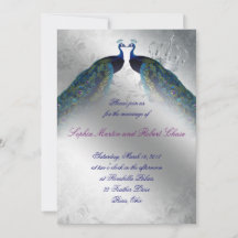 Peacock Wedding Invite Blue Silver  Mod