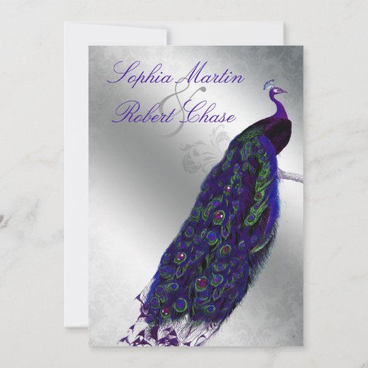 Peacock Wedding Invite Indigo Silver Kaart (Achterkant)
