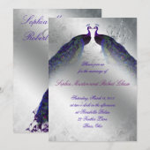 Peacock Wedding Invite Indigo  Silver Kaart (Voorkant / Achterkant)