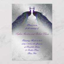 Peacock Wedding Invite Indigo  Silver