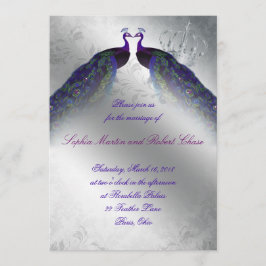 Peacock Wedding Invite Indigo Silver Kaart