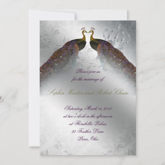 Peacock Wedding Invite PGO Silver Modern Kaart (Voorkant)