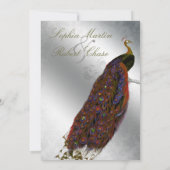 Peacock Wedding Invite PGO Silver Modern Kaart (Achterkant)