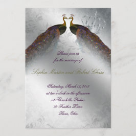 Peacock Wedding Invite PGO Silver Modern Kaart