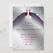 Peacock Wedding Invite Pink  Silver Kaart (Voorkant)