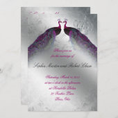 Peacock Wedding Invite Pink  Silver Kaart (Voorkant / Achterkant)