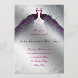 Peacock Wedding Invite Pink Silver Kaart