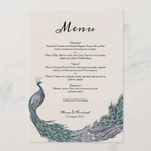 PEACOCK WEDDING MENU-KAART MENU