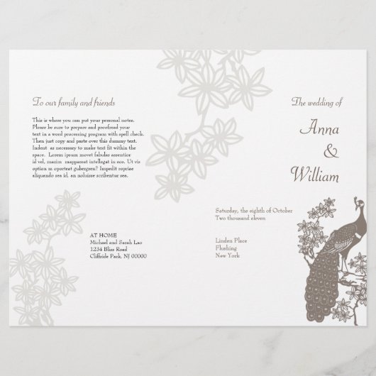 Peacock Wedding Program Flyer (Voorkant)