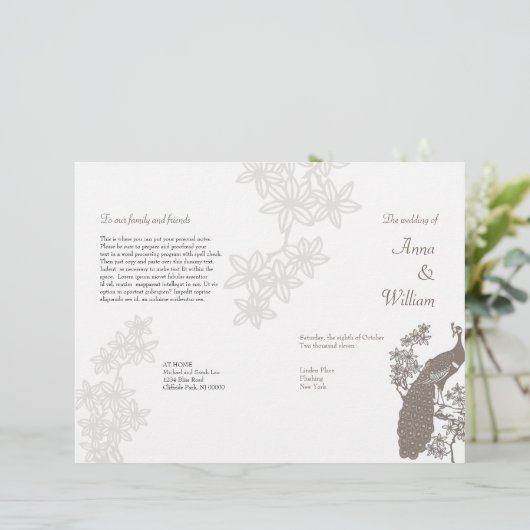 Peacock Wedding Program Flyer (Staand voorkant)