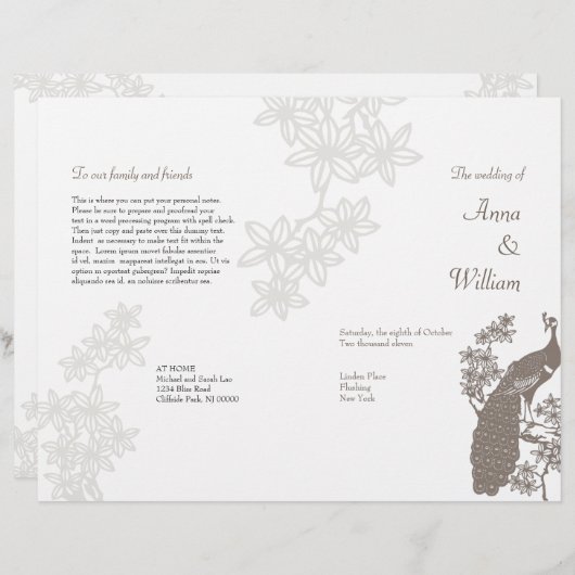 Peacock Wedding Program Flyer (Voorkant / Achterkant)