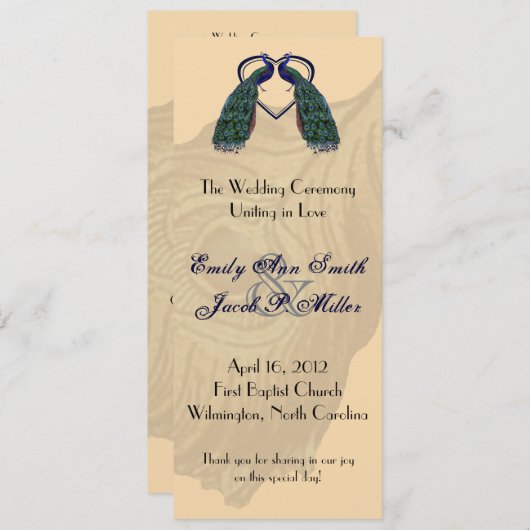  Peacock Wedding Programma's (Voorkant / Achterkant)