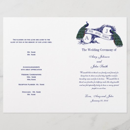  Peacock Wedding Programme (Voorkant)