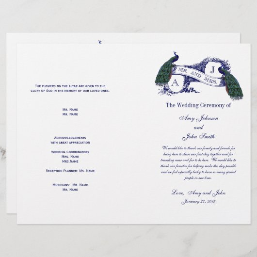  Peacock Wedding Programme (Voorkant / Achterkant)