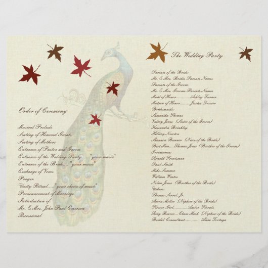 Peacock Wedding Programme (Achterkant)