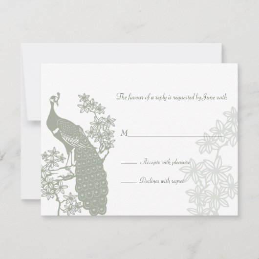 Peacock Wedding Reply Card RSVP Kaartje (Voorkant)