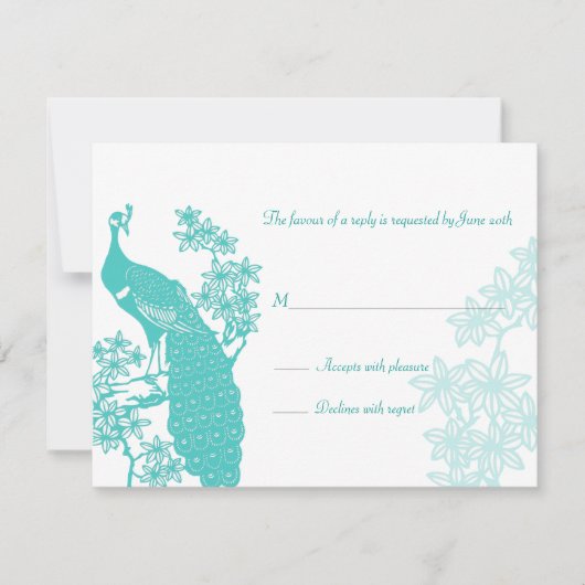 Peacock Wedding Reply Card RSVP Kaartje (Voorkant)